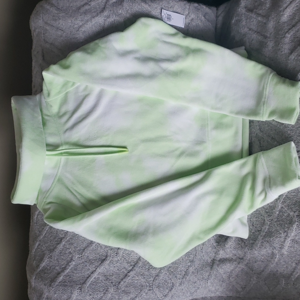 Old navy funnel neck cropped micro fleece lime tie-dye sweatshirt small NWT